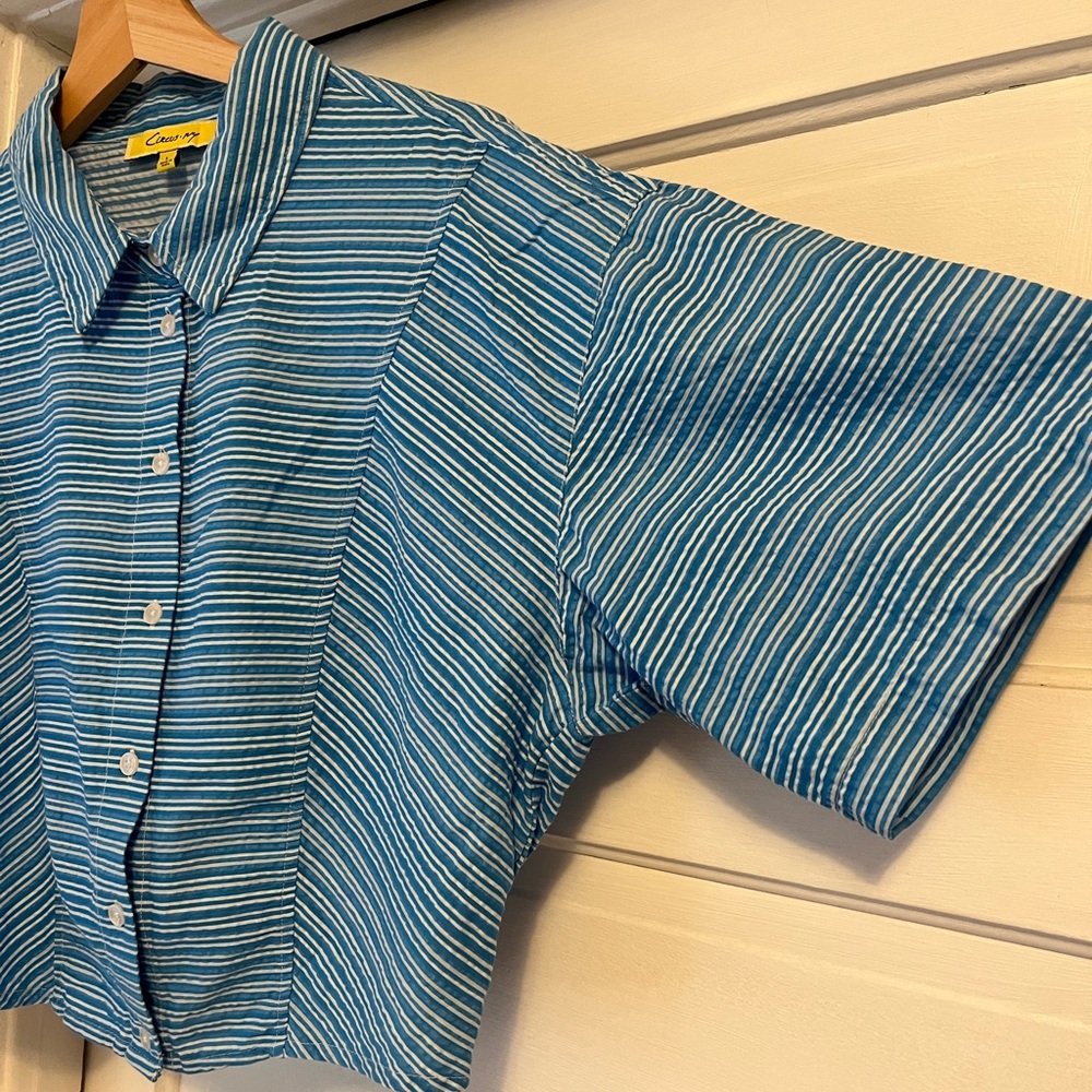 Circus NY Large Blue and White Button Up Top